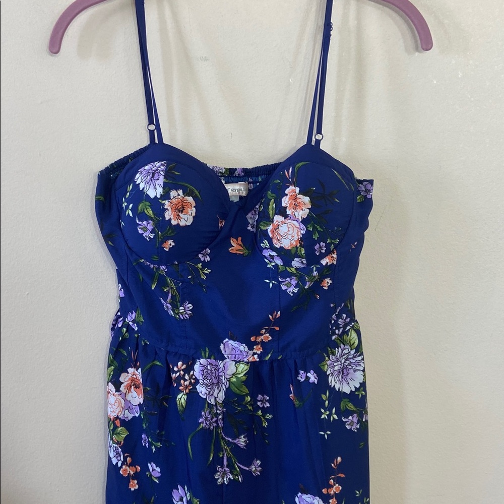 Band of Gypsies Floral Wide Leg Jumpsuit Blue Smocked Boho Cottagecore Medium